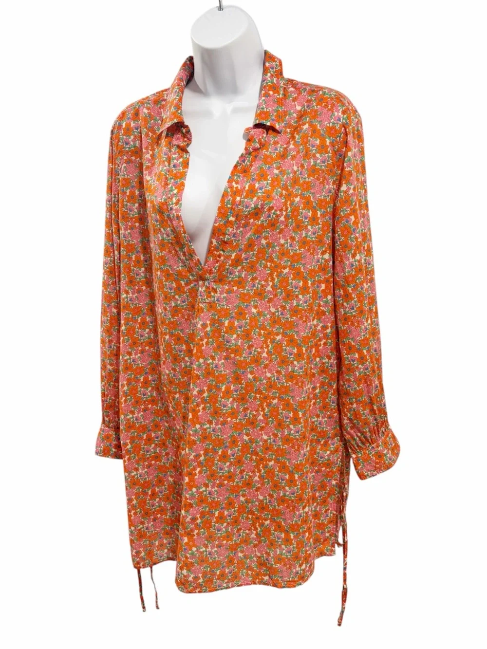 J.Crew Cotton voile tunic cover-up with side ties brilliant blooms size Medium